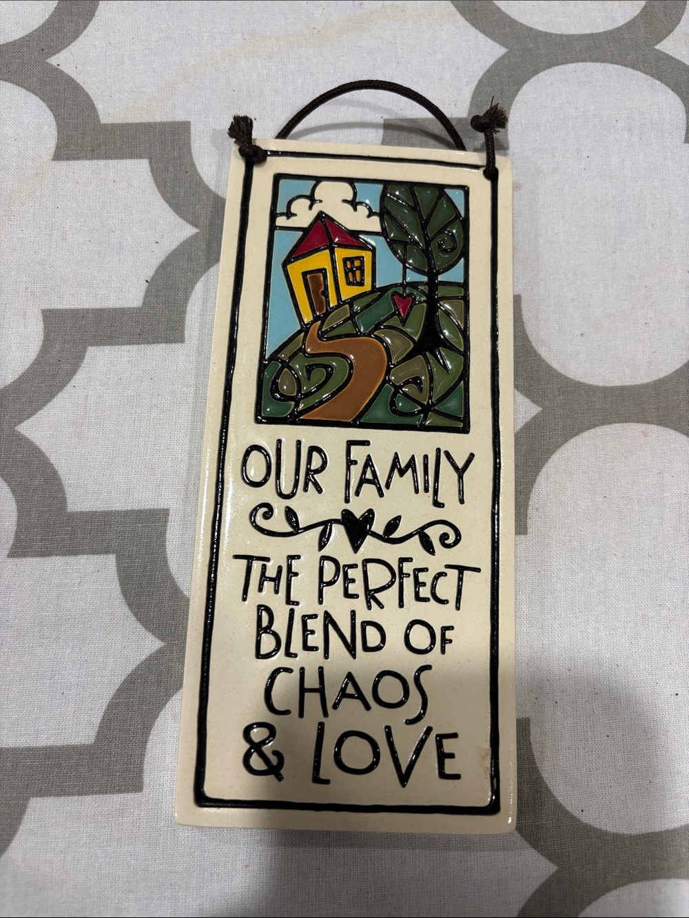 Our Family Ceramic Wall Plaque - Cream with Multicolor Accent